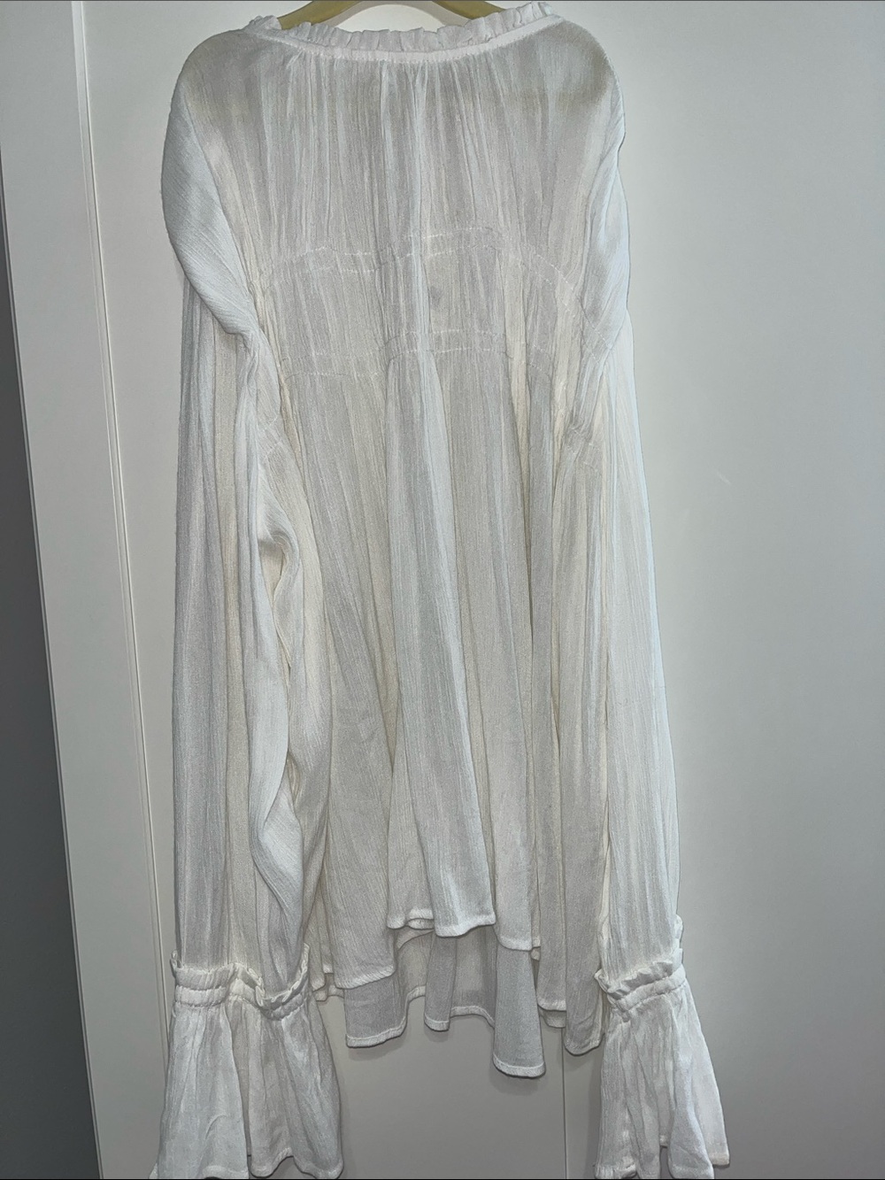 Free People White Gauzy Peasant Blouse with Flared Cuffs
